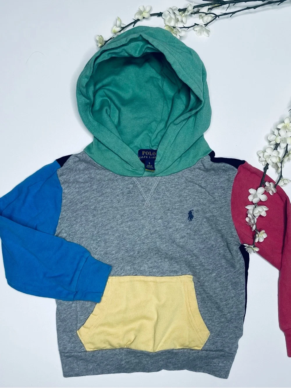 Polo by Ralph Lauren Multicolor Hooded Pullover - Gray, Green, Blue, Red, Yellow